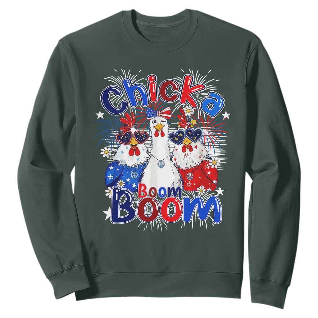 Funny Patriotic Chickens 4th of July Fireworks Sweatshirt Retro Chicka Boom Boom Hen Rooster Chick Graphic