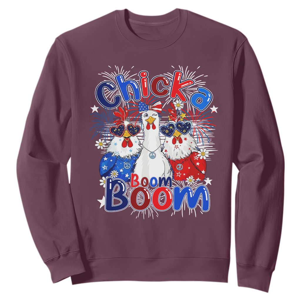 Funny Patriotic Chickens 4th of July Fireworks Sweatshirt Retro Chicka Boom Boom Hen Rooster Chick Graphic