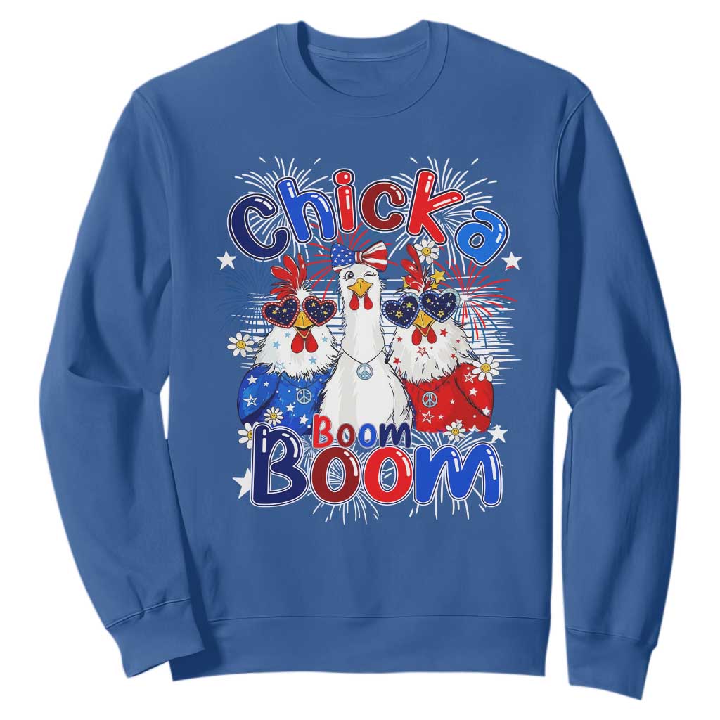 Funny Patriotic Chickens 4th of July Fireworks Sweatshirt Retro Chicka Boom Boom Hen Rooster Chick Graphic