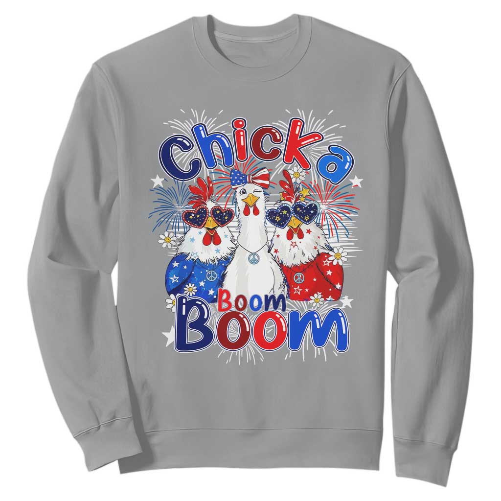 Funny Patriotic Chickens 4th of July Fireworks Sweatshirt Retro Chicka Boom Boom Hen Rooster Chick Graphic