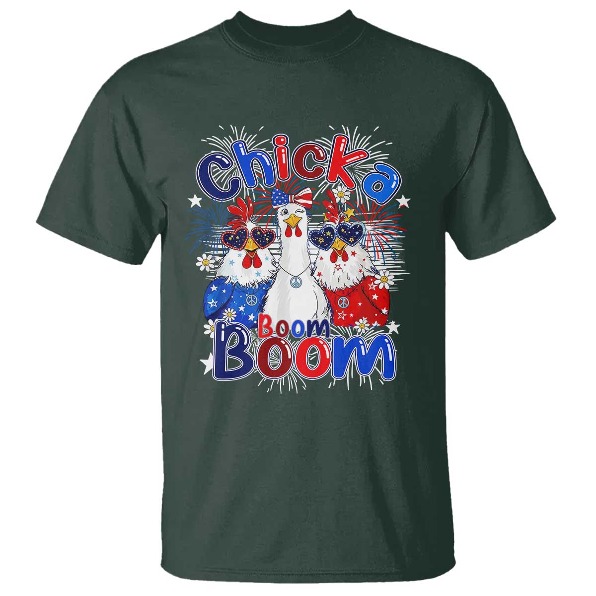 Funny Patriotic Chickens 4th of July Fireworks T Shirt Retro Chicka Boom Boom Hen Rooster Chick Graphic