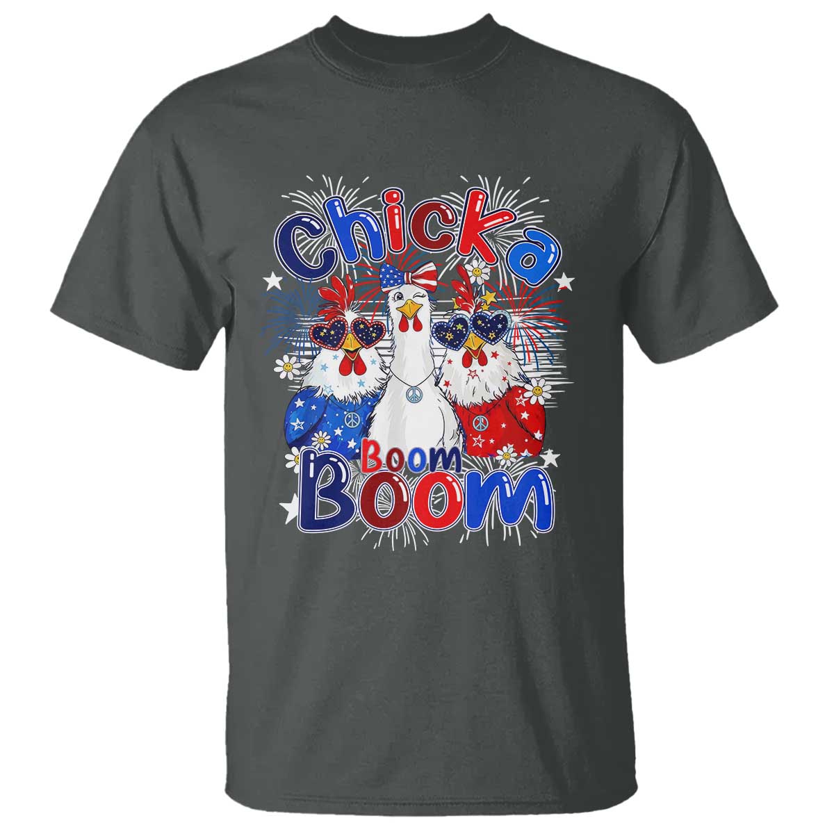 Funny Patriotic Chickens 4th of July Fireworks T Shirt Retro Chicka Boom Boom Hen Rooster Chick Graphic