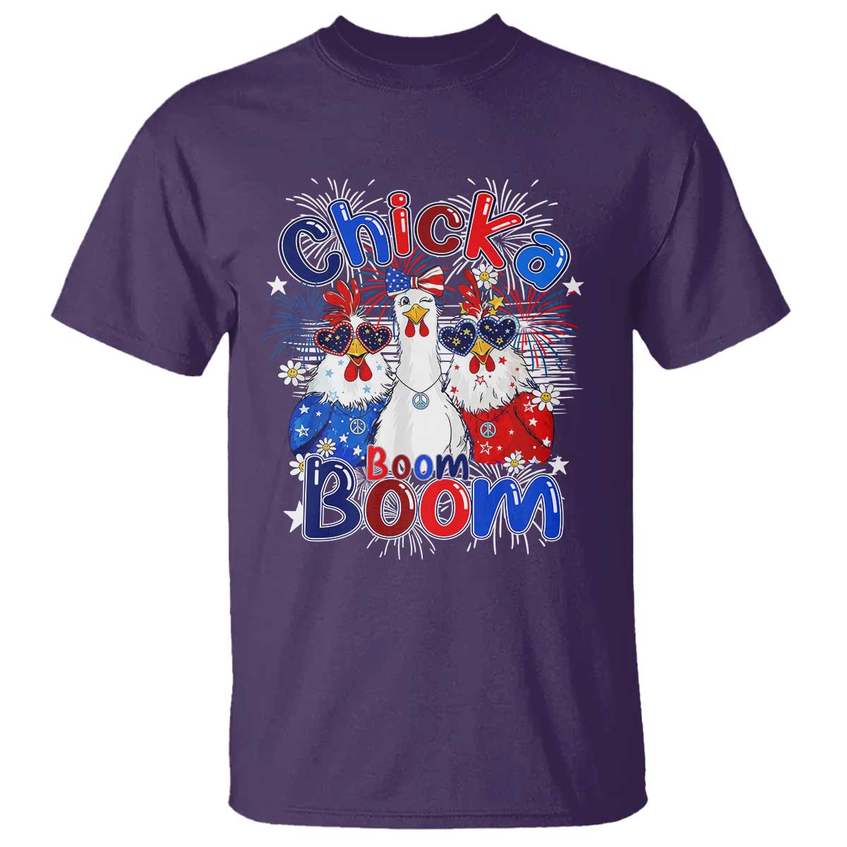 Funny Patriotic Chickens 4th of July Fireworks T Shirt Retro Chicka Boom Boom Hen Rooster Chick Graphic