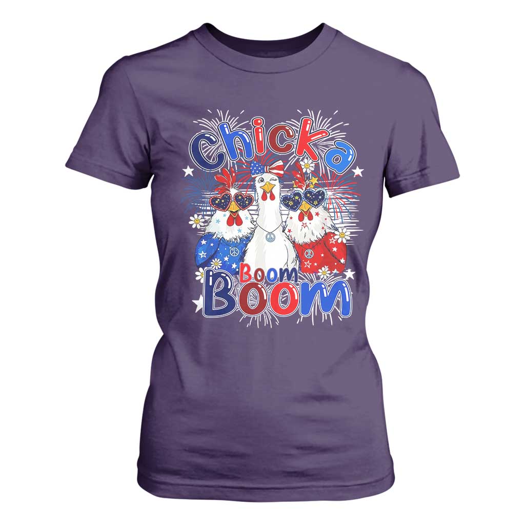 Funny Patriotic Chickens 4th of July Fireworks T Shirt For Women Retro Chicka Boom Boom Hen Rooster Chick Graphic
