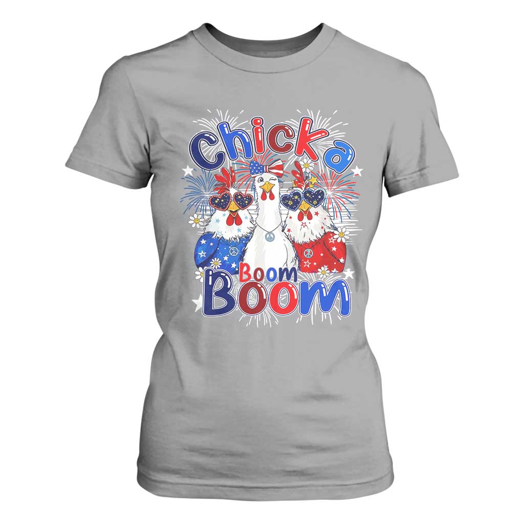 Funny Patriotic Chickens 4th of July Fireworks T Shirt For Women Retro Chicka Boom Boom Hen Rooster Chick Graphic