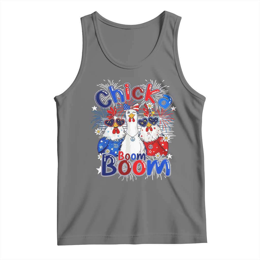 Funny Patriotic Chickens 4th of July Fireworks Tank Top Retro Chicka Boom Boom Hen Rooster Chick Graphic