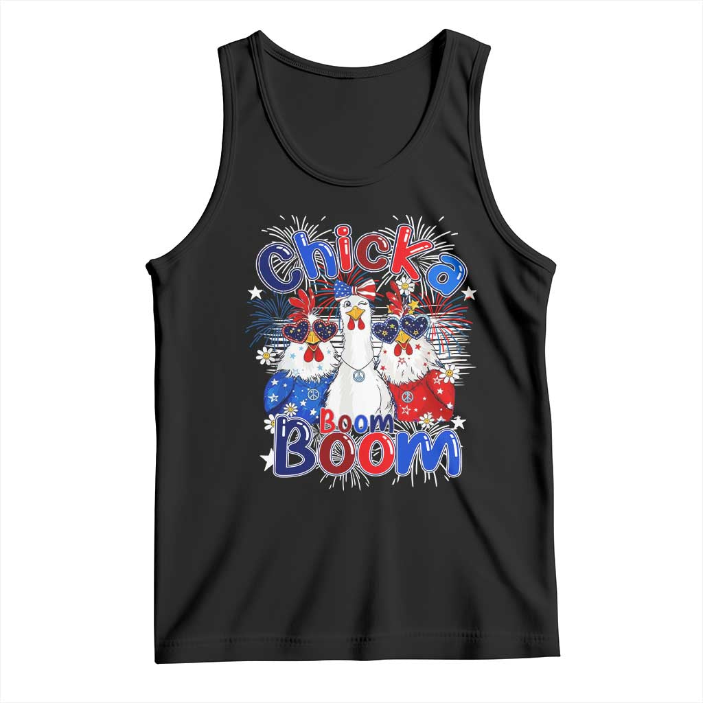 Funny Patriotic Chickens 4th of July Fireworks Tank Top Retro Chicka Boom Boom Hen Rooster Chick Graphic TS02 Black Print Your Wear