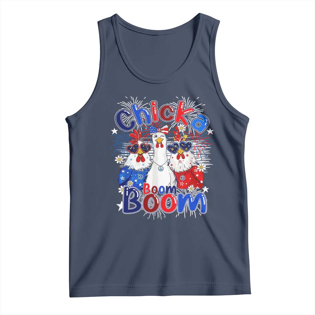 Funny Patriotic Chickens 4th of July Fireworks Tank Top Retro Chicka Boom Boom Hen Rooster Chick Graphic