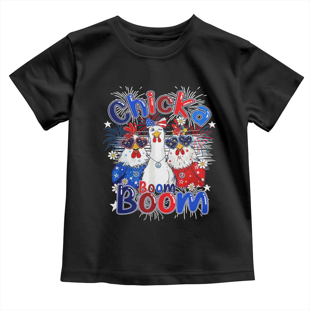 Funny Patriotic Chickens 4th of July Fireworks Toddler T Shirt Retro Chicka Boom Boom Hen Rooster Chick Graphic