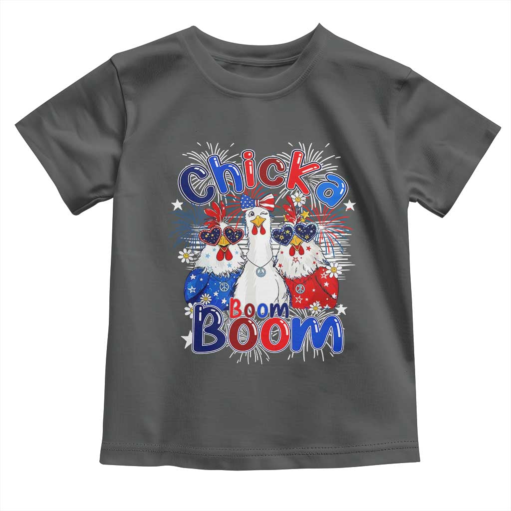 Funny Patriotic Chickens 4th of July Fireworks Toddler T Shirt Retro Chicka Boom Boom Hen Rooster Chick Graphic