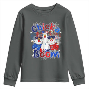 Funny Patriotic Chickens 4th of July Fireworks Youth Sweatshirt Retro Chicka Boom Boom Hen Rooster Chick Graphic