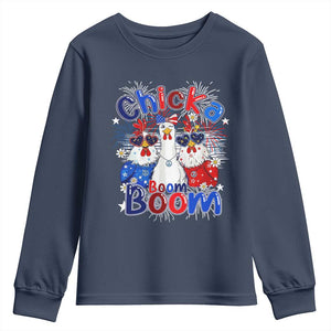 Funny Patriotic Chickens 4th of July Fireworks Youth Sweatshirt Retro Chicka Boom Boom Hen Rooster Chick Graphic