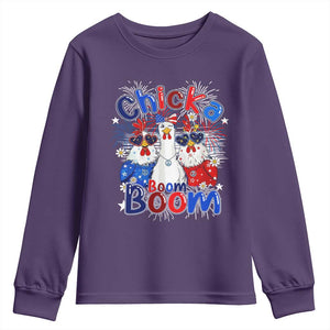 Funny Patriotic Chickens 4th of July Fireworks Youth Sweatshirt Retro Chicka Boom Boom Hen Rooster Chick Graphic