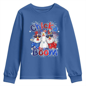 Funny Patriotic Chickens 4th of July Fireworks Youth Sweatshirt Retro Chicka Boom Boom Hen Rooster Chick Graphic