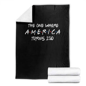 The One Where America Turns 250 Funny Sitcom Parody Throw Blanket Red White and Blue Dots Retro TV Show Semiquincentennial