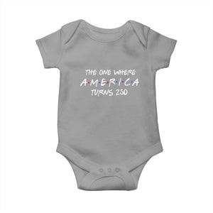 The One Where America Turns 250 Funny Sitcom Parody Baby Onesie Red White and Blue Dots Retro TV Show Semiquincentennial