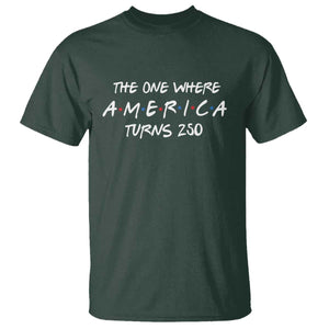 The One Where America Turns 250 Funny Sitcom Parody T Shirt Red White and Blue Dots Retro TV Show Semiquincentennial