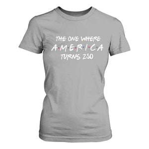 The One Where America Turns 250 Funny Sitcom Parody T Shirt For Women Red White and Blue Dots Retro TV Show Semiquincentennial