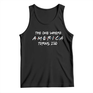 The One Where America Turns 250 Funny Sitcom Parody Tank Top Red White and Blue Dots Retro TV Show Semiquincentennial