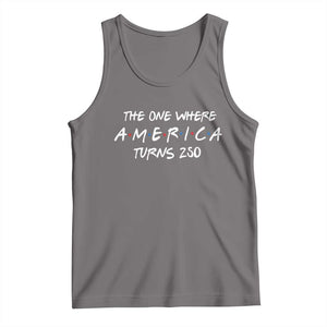 The One Where America Turns 250 Funny Sitcom Parody Tank Top Red White and Blue Dots Retro TV Show Semiquincentennial