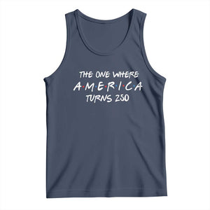 The One Where America Turns 250 Funny Sitcom Parody Tank Top Red White and Blue Dots Retro TV Show Semiquincentennial