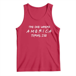 The One Where America Turns 250 Funny Sitcom Parody Tank Top Red White and Blue Dots Retro TV Show Semiquincentennial