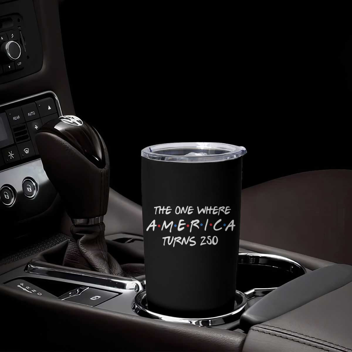 The One Where America Turns 250 Funny Sitcom Parody Tumbler Cup Red White and Blue Dots Retro TV Show Semiquincentennial