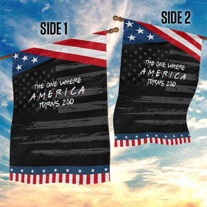 The One Where America Turns 250 Funny Sitcom Parody Patriotic Garden Flag Red White and Blue Dots Retro TV Show Semiquincentennial