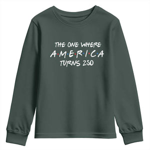 The One Where America Turns 250 Funny Sitcom Parody Youth Sweatshirt Red White and Blue Dots Retro TV Show Semiquincentennial