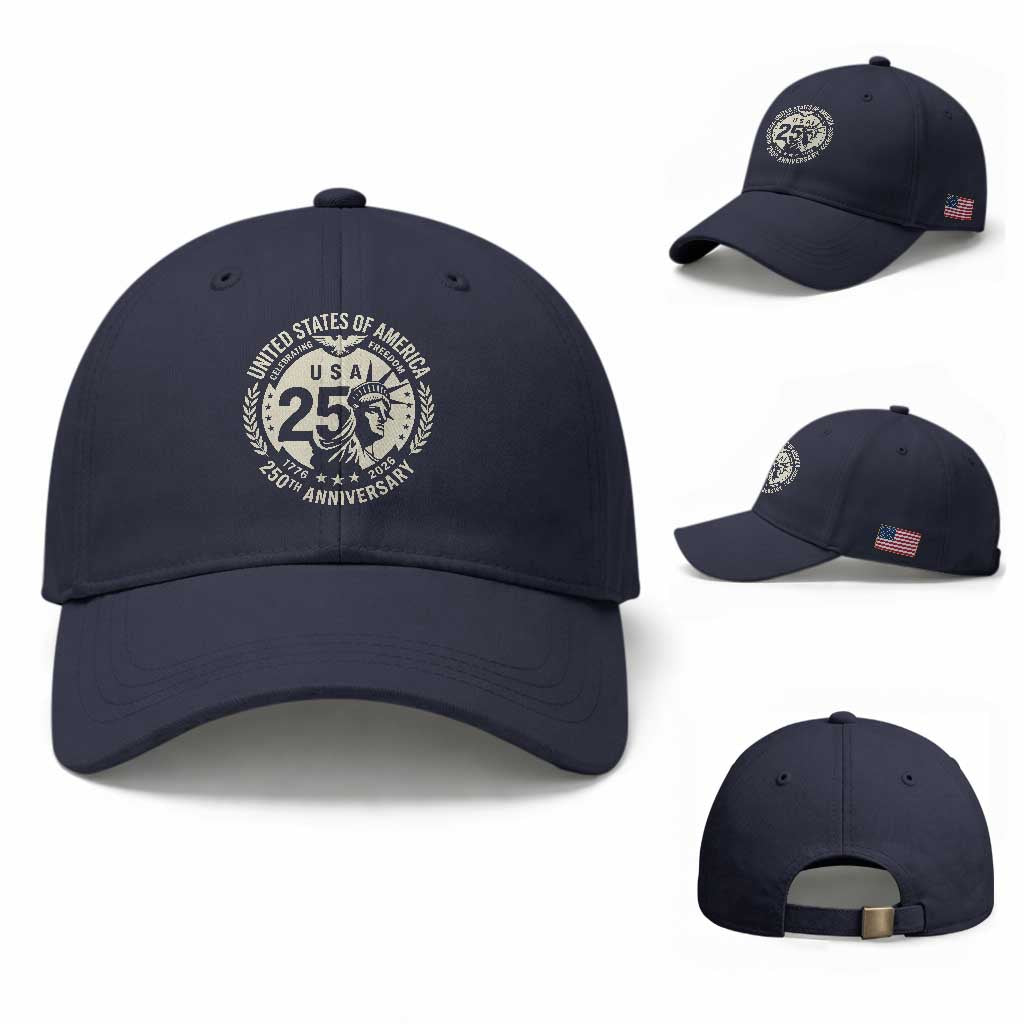 USA 250th Anniversary Statue of Liberty Vintage Crest Baseball Cap Celebrating Freedom 1776 to 2026 Semiquincentennial