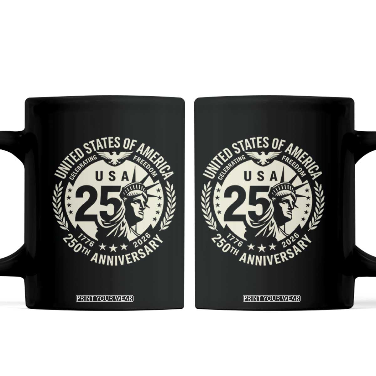 USA 250th Anniversary Statue of Liberty Vintage Crest Coffee Mug Celebrating Freedom 1776 to 2026 Semiquincentennial