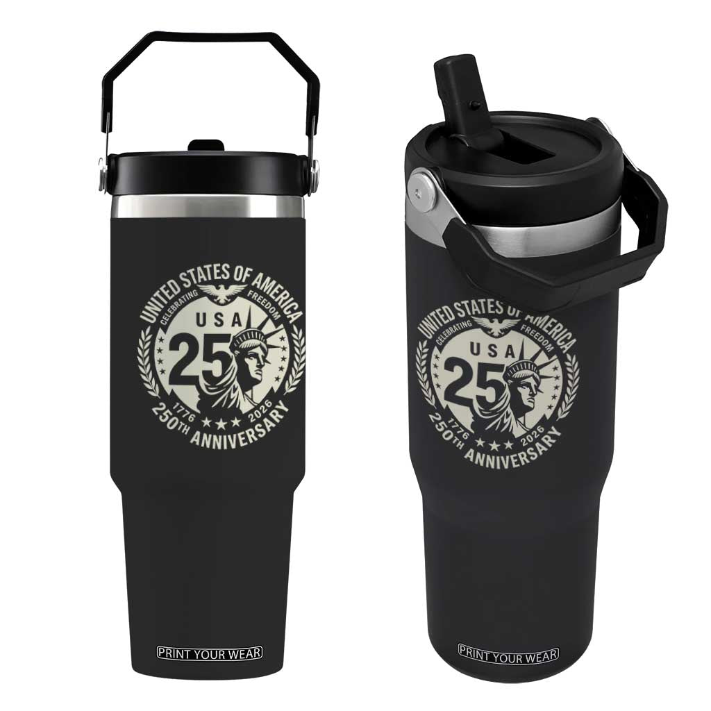 USA 250th Anniversary Statue of Liberty Vintage Crest Flip Straw Tumbler Celebrating Freedom 1776 to 2026 Semiquincentennial