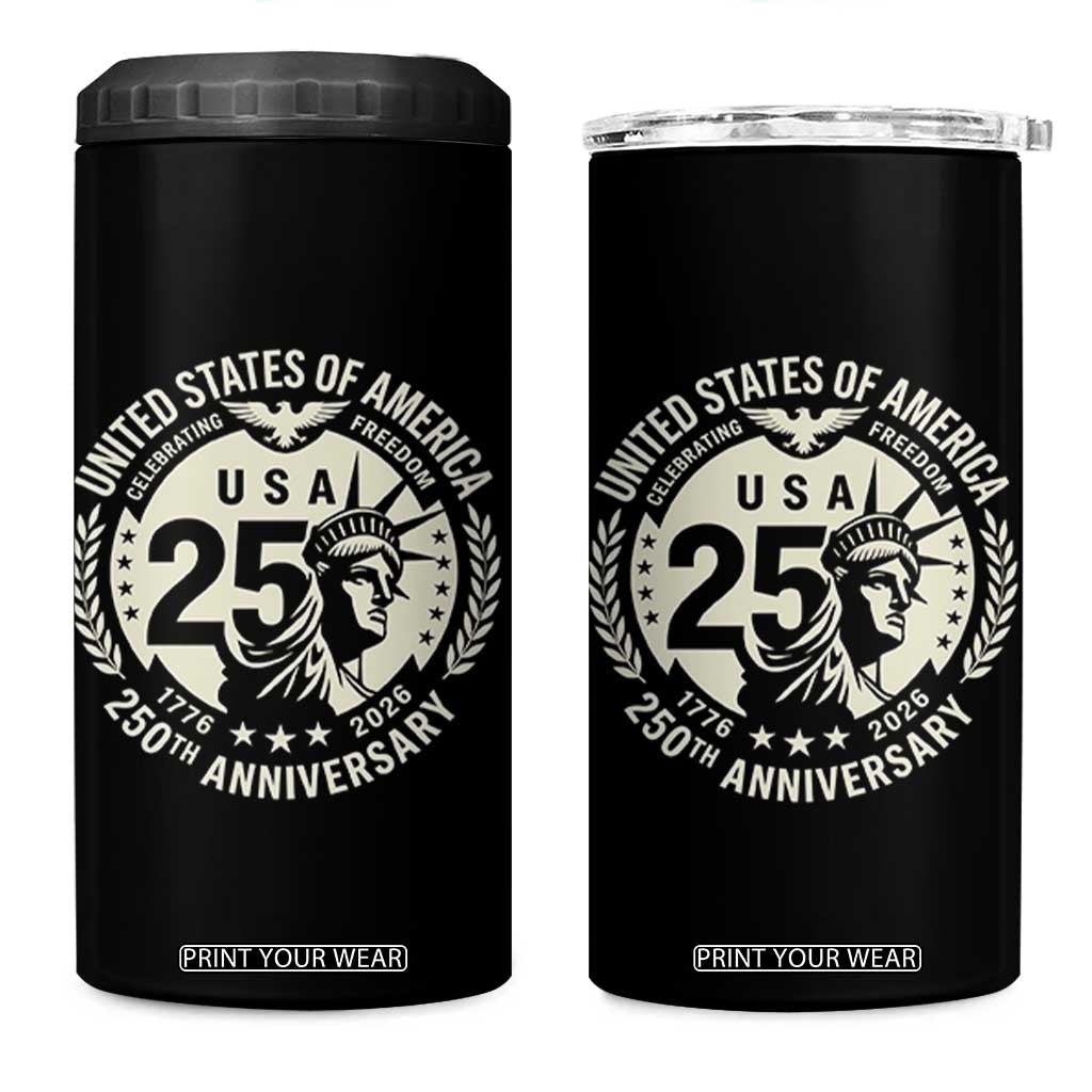 USA 250th Anniversary Statue of Liberty Vintage Crest 4 in 1 Can Cooler Tumbler Celebrating Freedom 1776 to 2026 Semiquincentennial