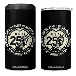USA 250th Anniversary Statue of Liberty Vintage Crest 4 in 1 Can Cooler Tumbler Celebrating Freedom 1776 to 2026 Semiquincentennial