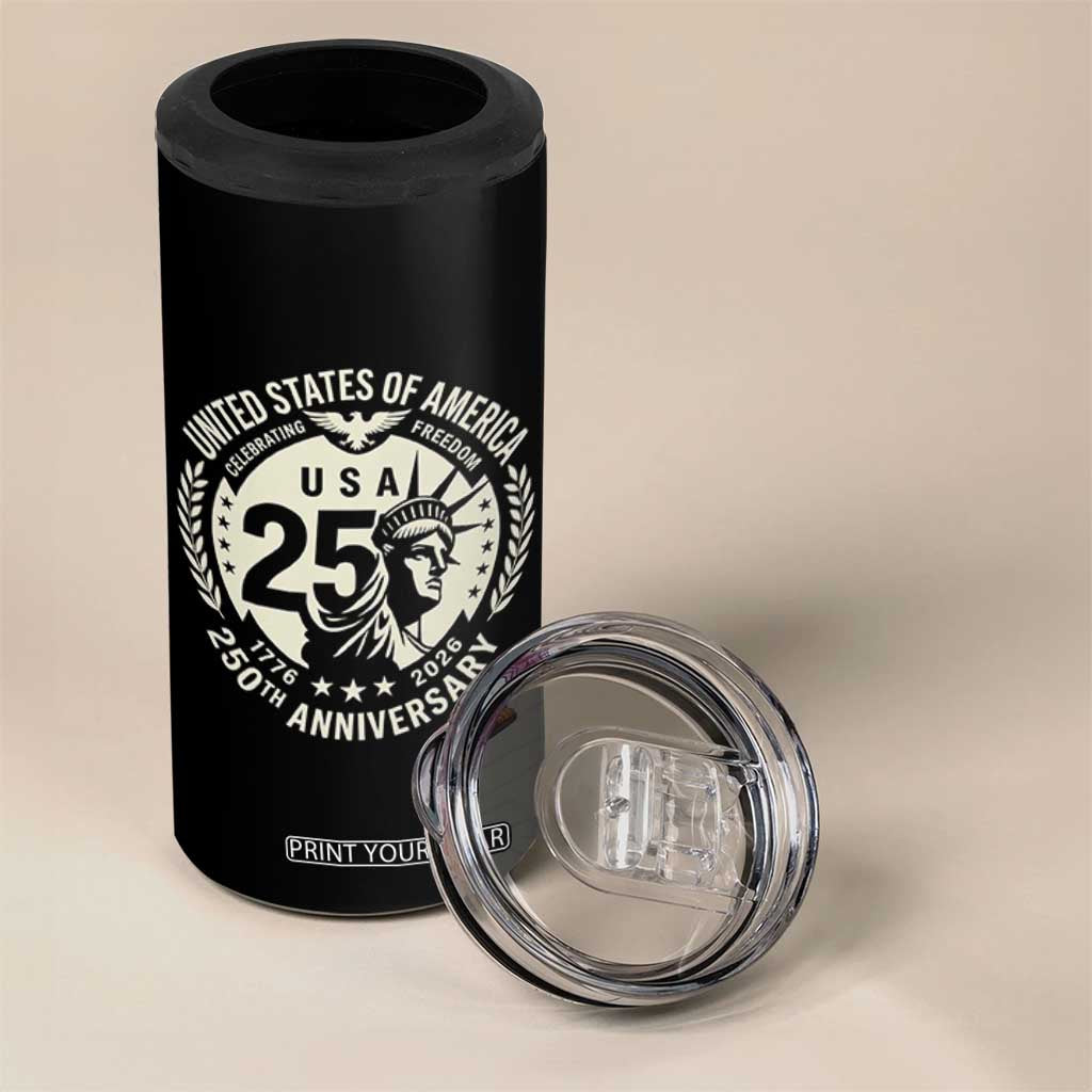 USA 250th Anniversary Statue of Liberty Vintage Crest 4 in 1 Can Cooler Tumbler Celebrating Freedom 1776 to 2026 Semiquincentennial