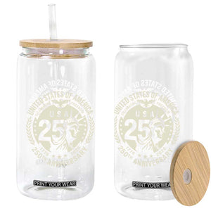 USA 250th Anniversary Statue of Liberty Vintage Crest Glass Can Celebrating Freedom 1776 to 2026 Semiquincentennial