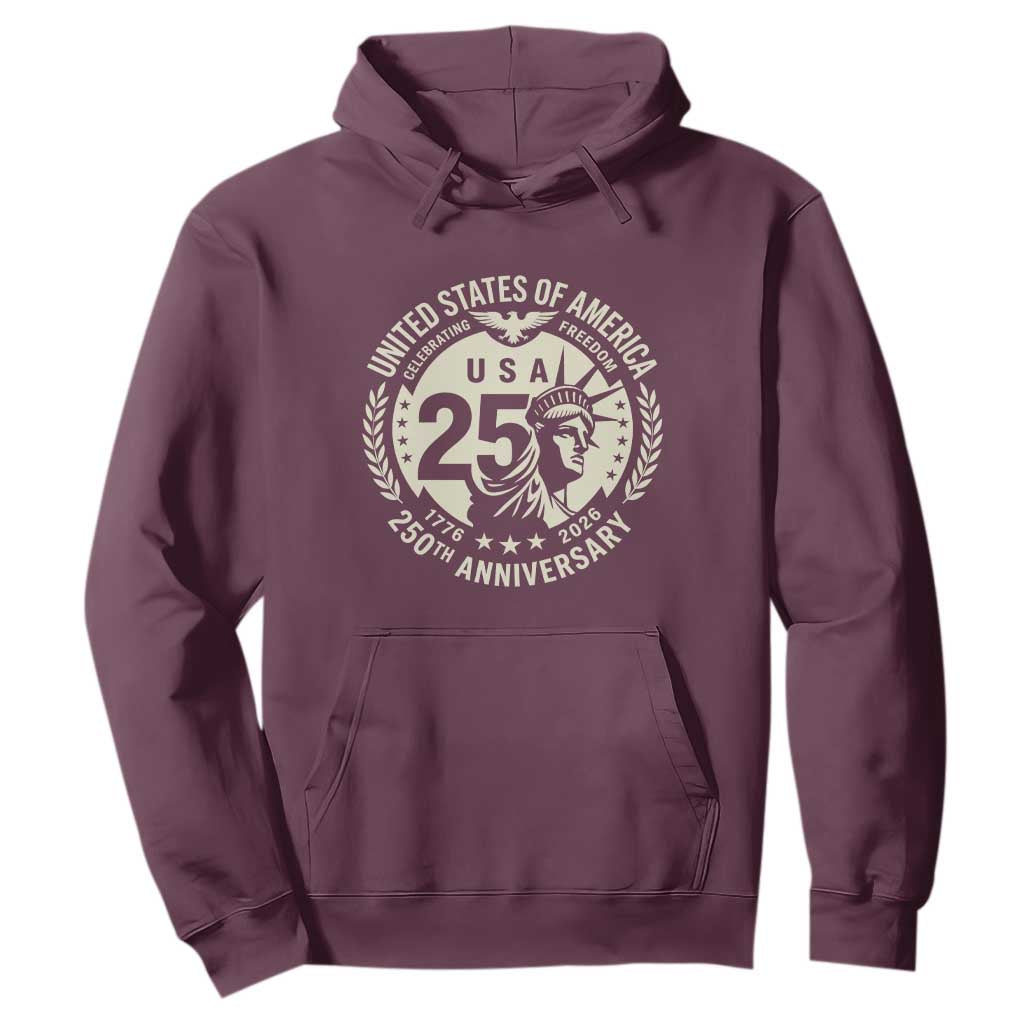 USA 250th Anniversary Statue of Liberty Vintage Crest Hoodie Celebrating Freedom 1776 to 2026 Semiquincentennial