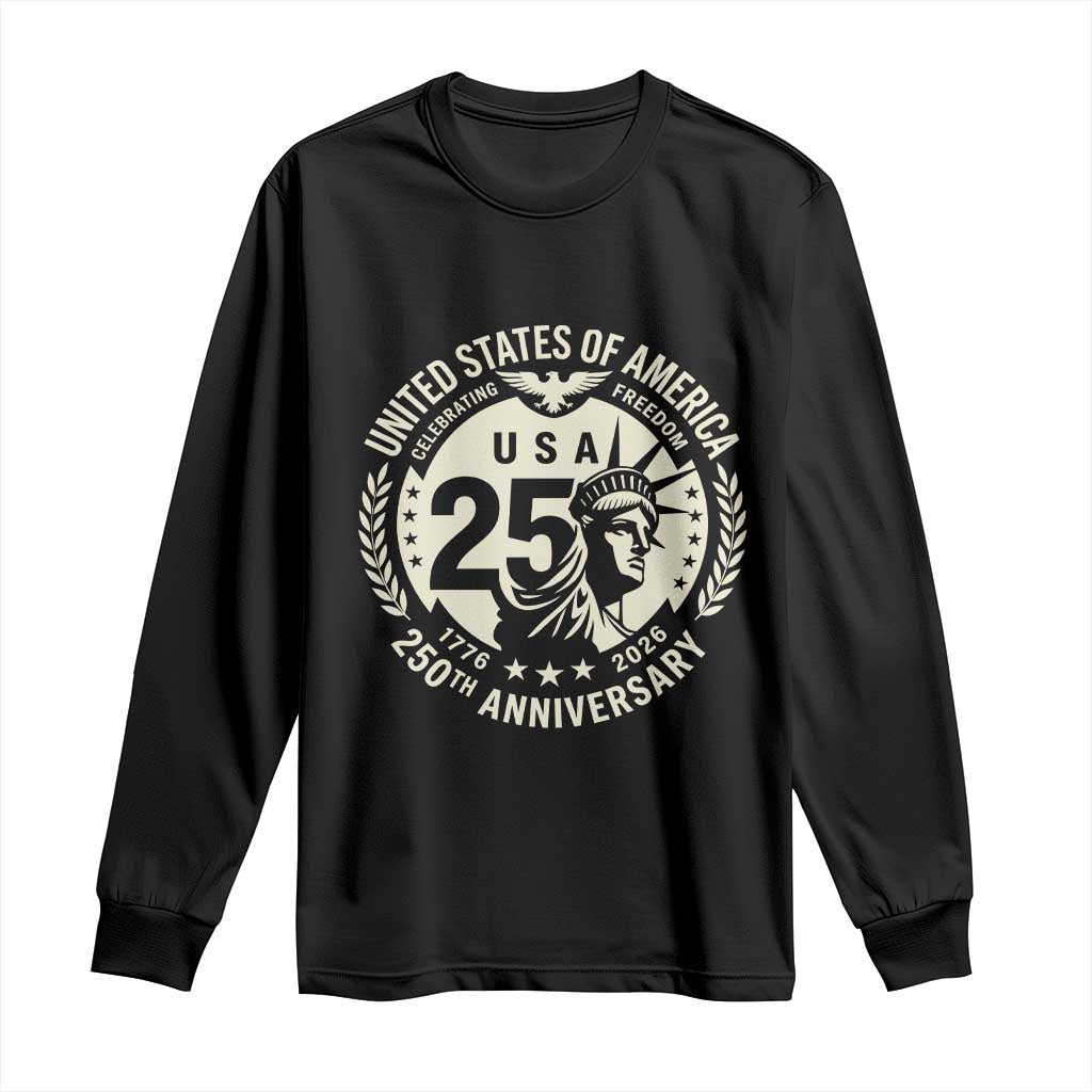 USA 250th Anniversary Statue of Liberty Vintage Crest Long Sleeve Shirt Celebrating Freedom 1776 to 2026 Semiquincentennial