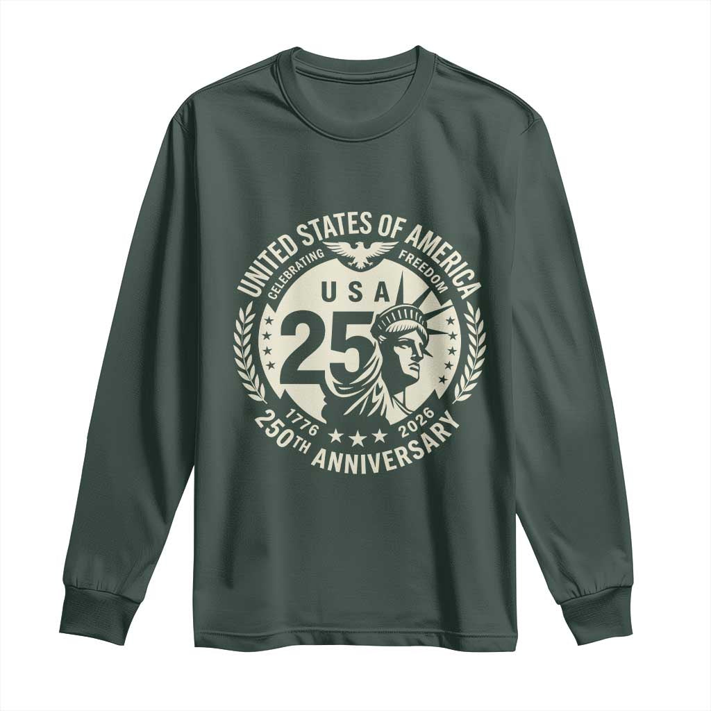 USA 250th Anniversary Statue of Liberty Vintage Crest Long Sleeve Shirt Celebrating Freedom 1776 to 2026 Semiquincentennial