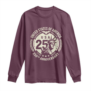 USA 250th Anniversary Statue of Liberty Vintage Crest Long Sleeve Shirt Celebrating Freedom 1776 to 2026 Semiquincentennial