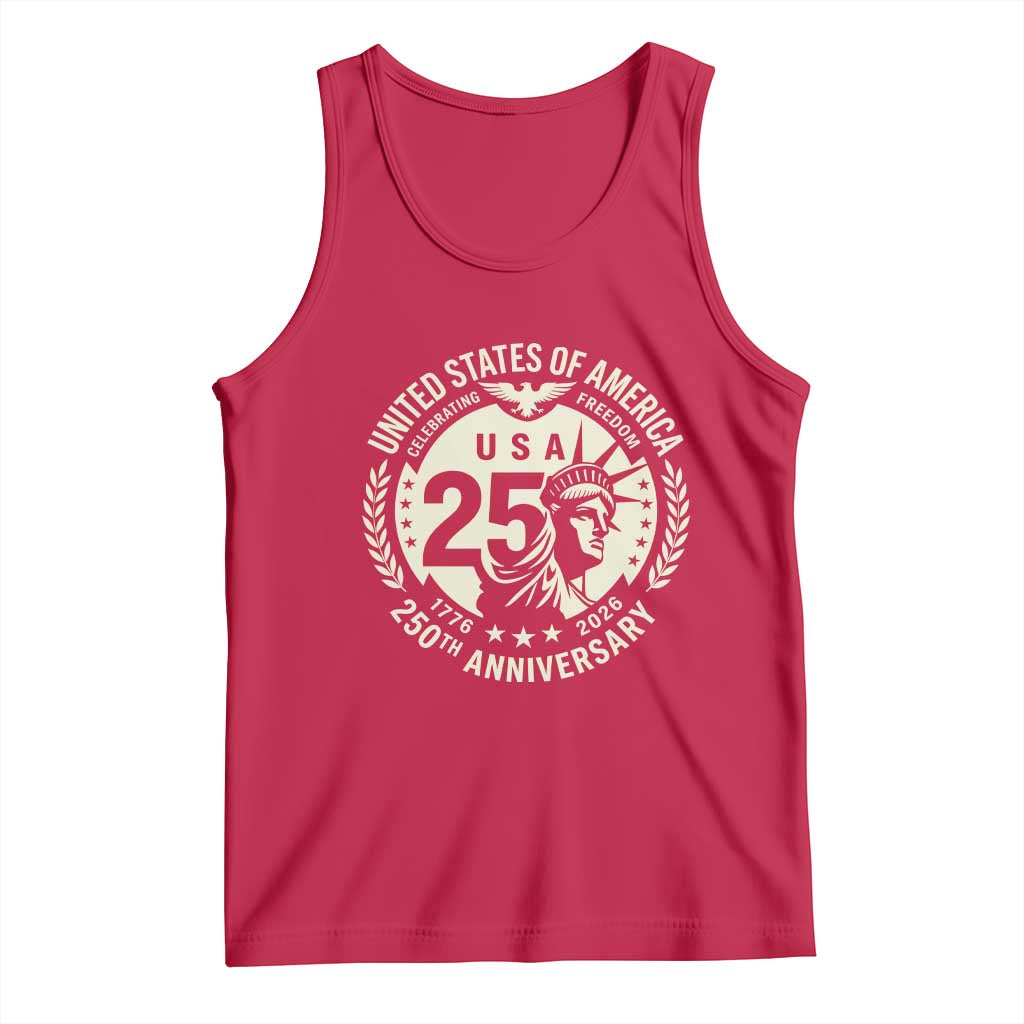 USA 250th Anniversary Statue of Liberty Vintage Crest Tank Top Celebrating Freedom 1776 to 2026 Semiquincentennial