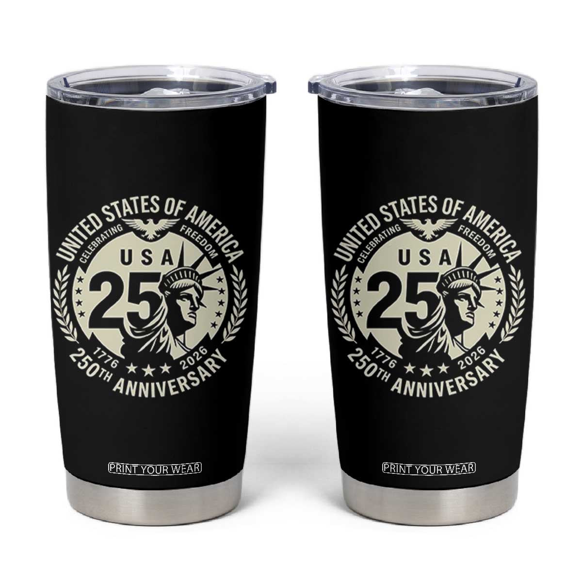USA 250th Anniversary Statue of Liberty Vintage Crest Tumbler Cup Celebrating Freedom 1776 to 2026 Semiquincentennial