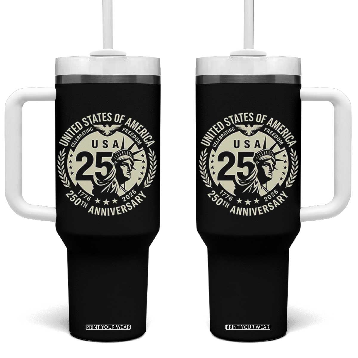USA 250th Anniversary Statue of Liberty Vintage Crest Tumbler With Handle Celebrating Freedom 1776 to 2026 Semiquincentennial