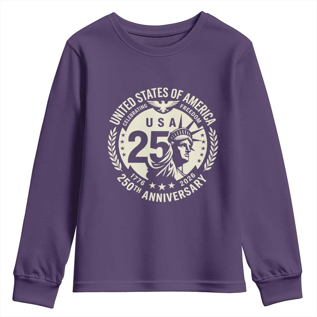 USA 250th Anniversary Statue of Liberty Vintage Crest Youth Sweatshirt Celebrating Freedom 1776 to 2026 Semiquincentennial