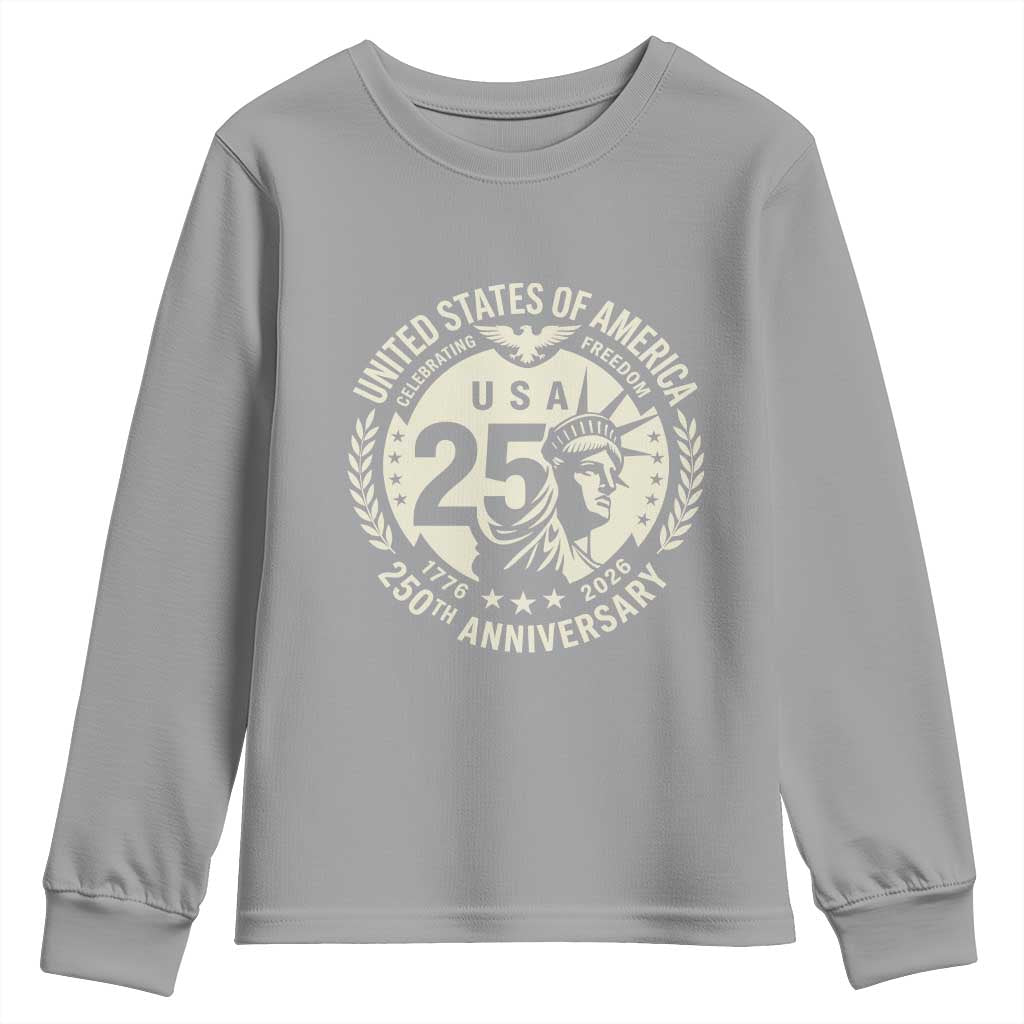 USA 250th Anniversary Statue of Liberty Vintage Crest Youth Sweatshirt Celebrating Freedom 1776 to 2026 Semiquincentennial