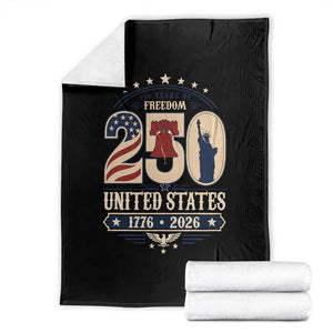 250 Years of Freedom Liberty Bell and Statue of Liberty Graphic Throw Blanket 1776 2026 US Pride American Flag Graphic Emblem