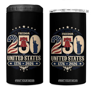 250 Years of Freedom Liberty Bell and Statue of Liberty Graphic 4 in 1 Can Cooler Tumbler 1776 2026 US Pride American Flag Graphic Emblem TS02 One Size: 16 oz Black Print Your Wear