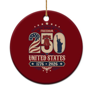 250 Years of Freedom Liberty Bell and Statue of Liberty Graphic Ceramic Ornament 1776 2026 US Pride American Flag Graphic Emblem