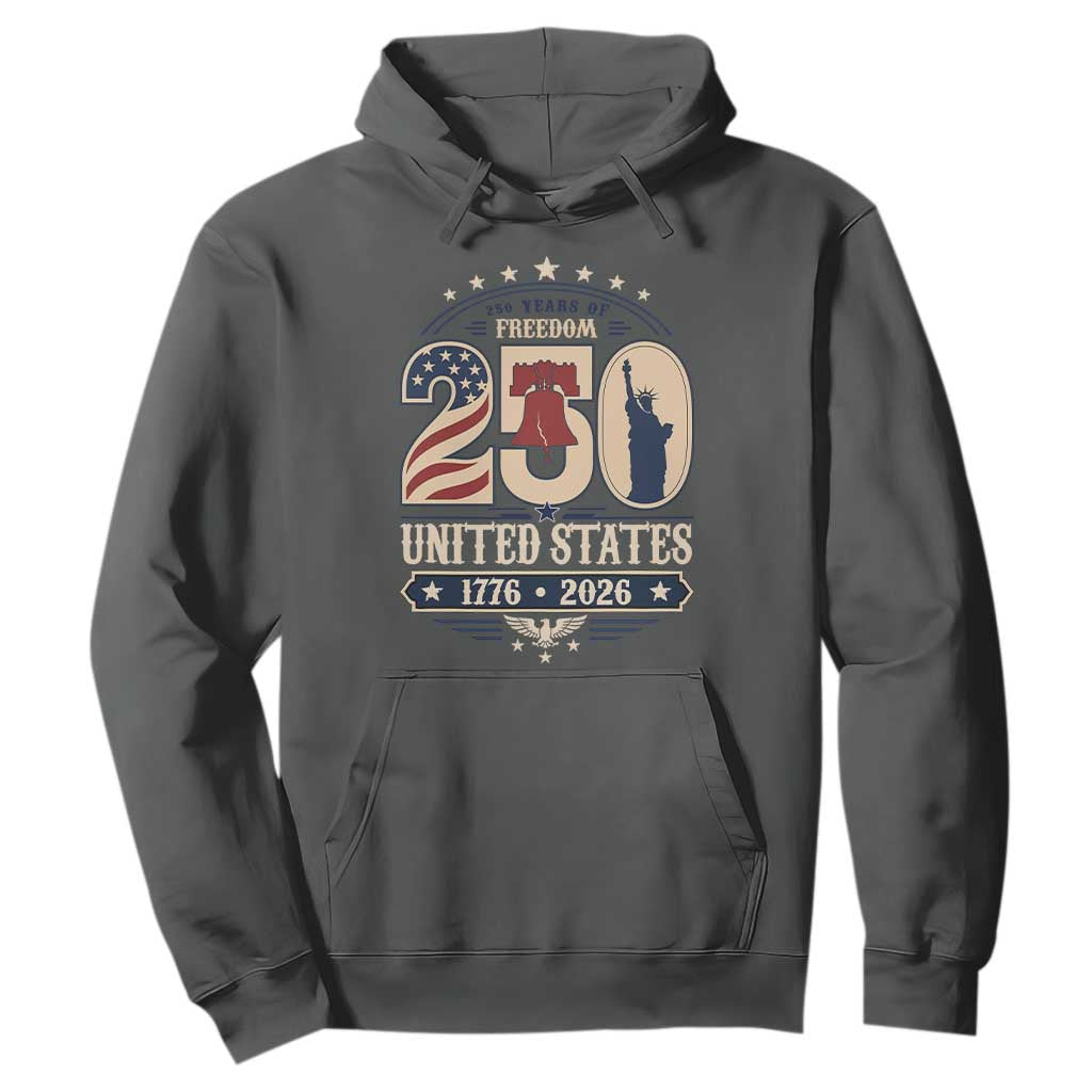 250 Years of Freedom Liberty Bell and Statue of Liberty Graphic Hoodie 1776 2026 US Pride American Flag Graphic Emblem