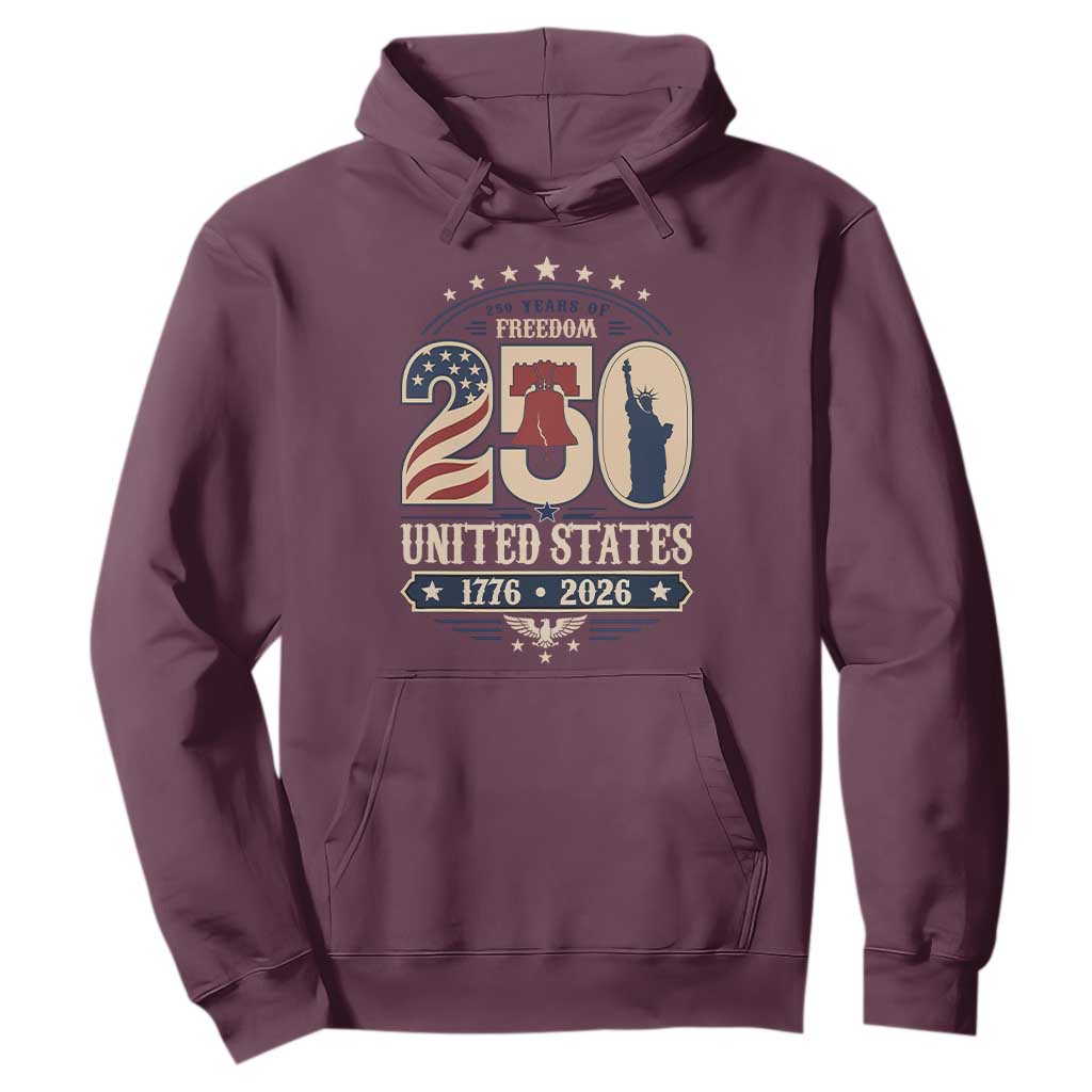 250 Years of Freedom Liberty Bell and Statue of Liberty Graphic Hoodie 1776 2026 US Pride American Flag Graphic Emblem